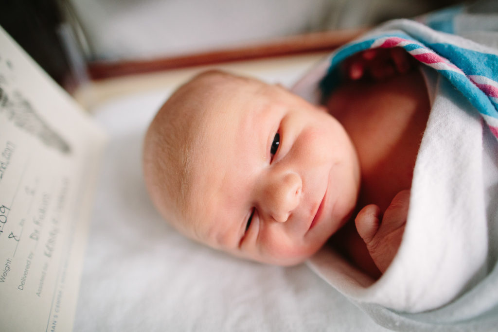 newborn baby in hospital bassinet after birth Bellevue Hospital Niskayuna NY