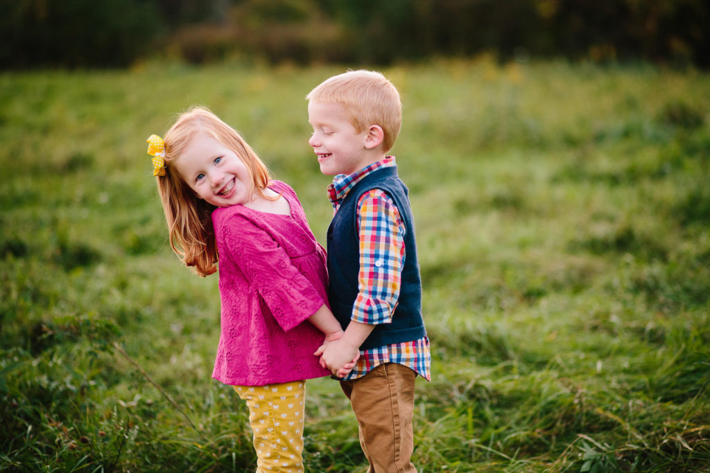 Twin boy and girl holding hands Clifton Park New York Family Photographer