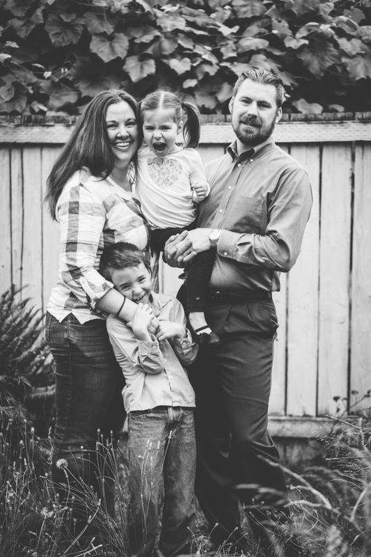 family picture black and white kids laughing
