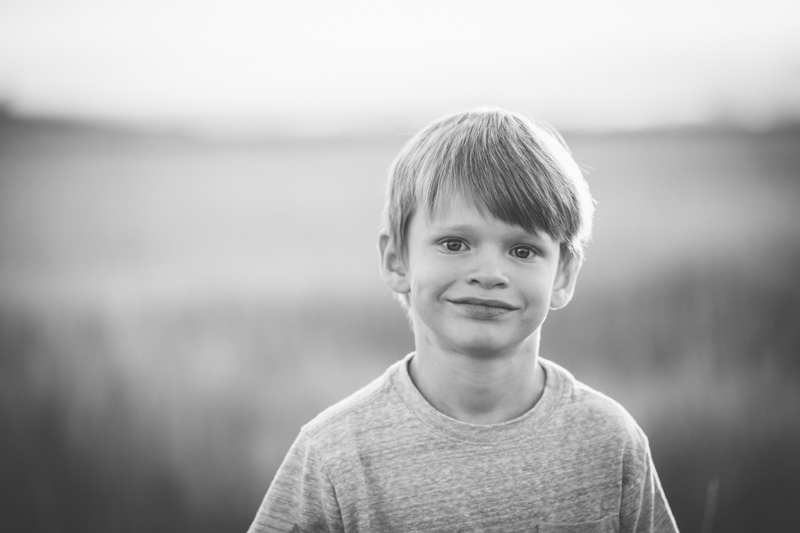 black and white portrait of blond little boy
