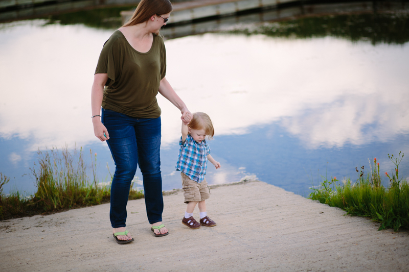Mom walking with her toddler Bear Lake Utah
