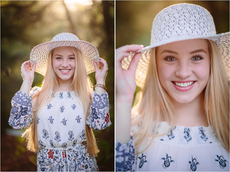 senior portrait of girl wearing a white hat