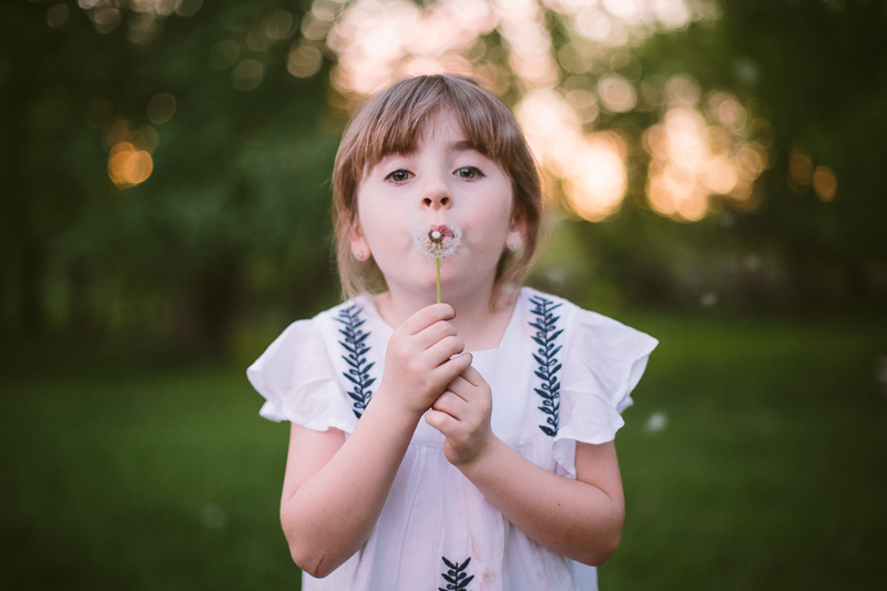 Young girl blowing a dandelion 