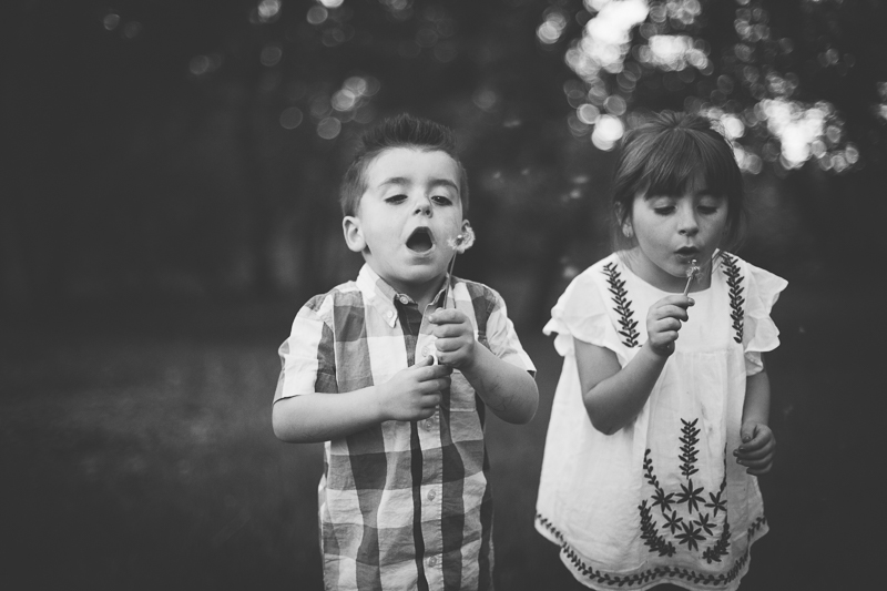 children blowing dandelions 