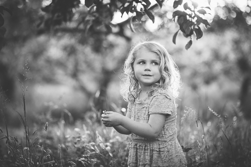 portrait of a girl in an apple orchard