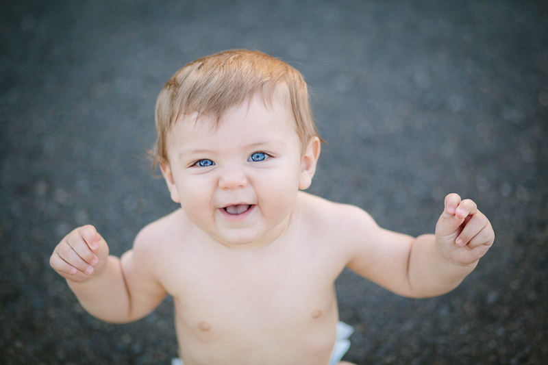 Baby with blue eyes smiling