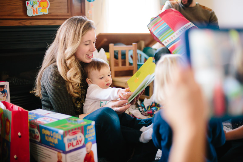 opening present with mom and reading card