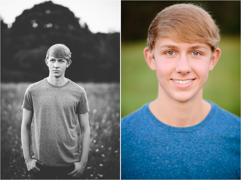 two pictures of teenage boy in blue shirt in a field