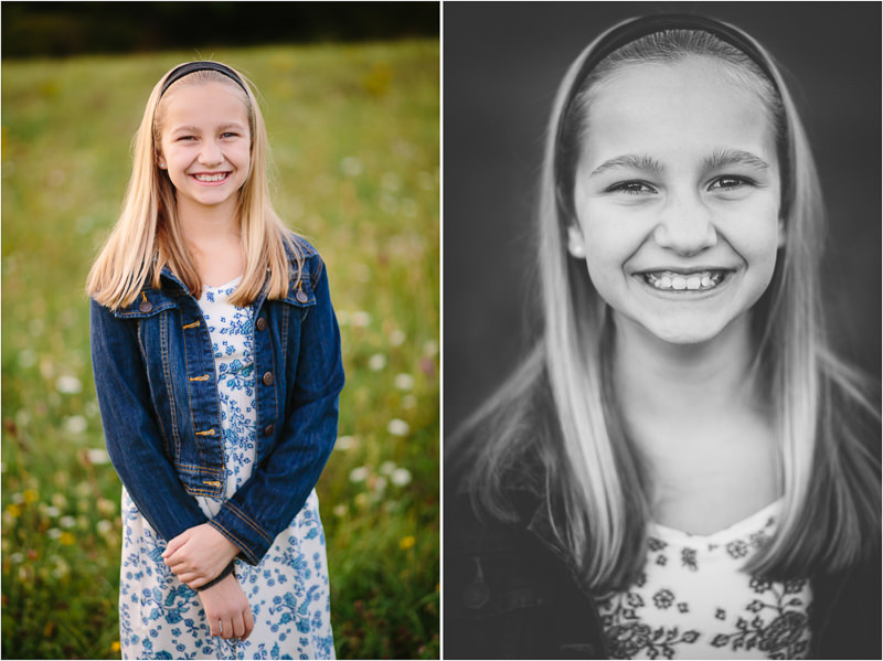 two pictures of young girl in flower dress