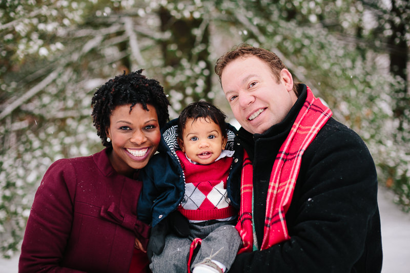 family wearing red black and grey