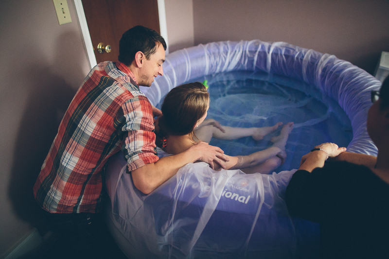 birthing in blow up birth tub