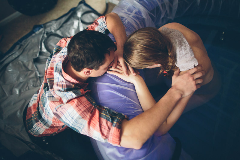 down view husband and wife waterbirth