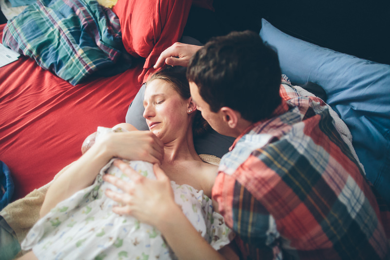 looking at new baby girl after homebirth