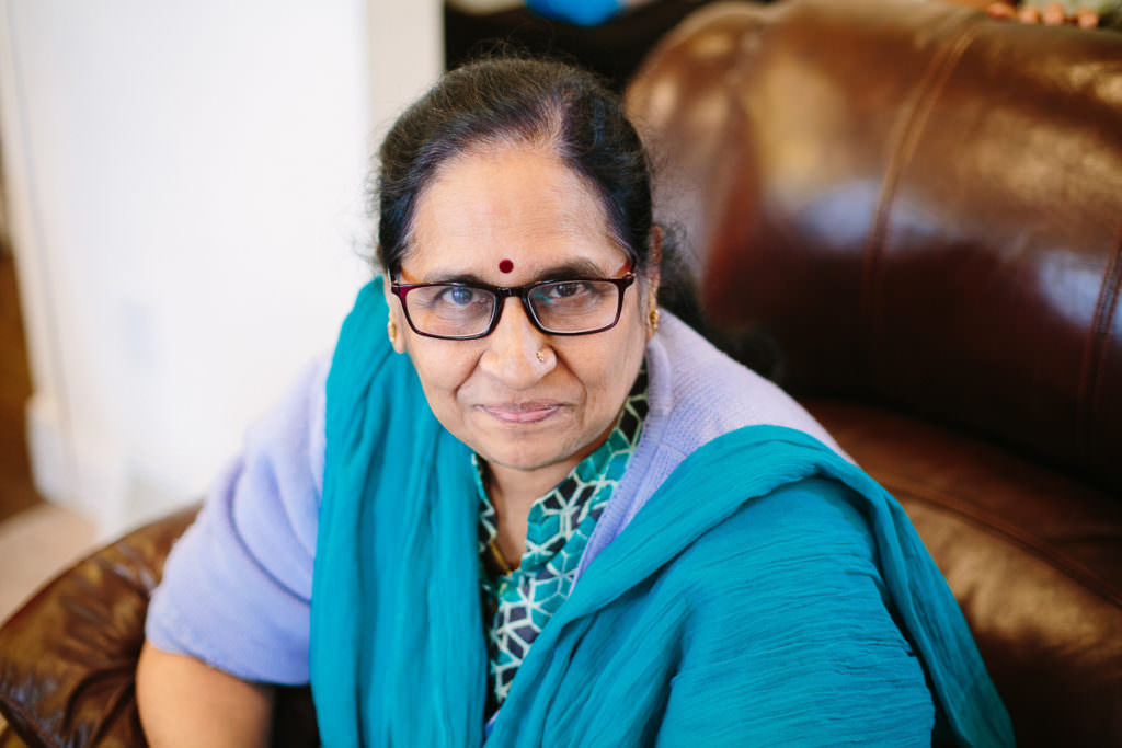 Aunt at birthday party wearing blue