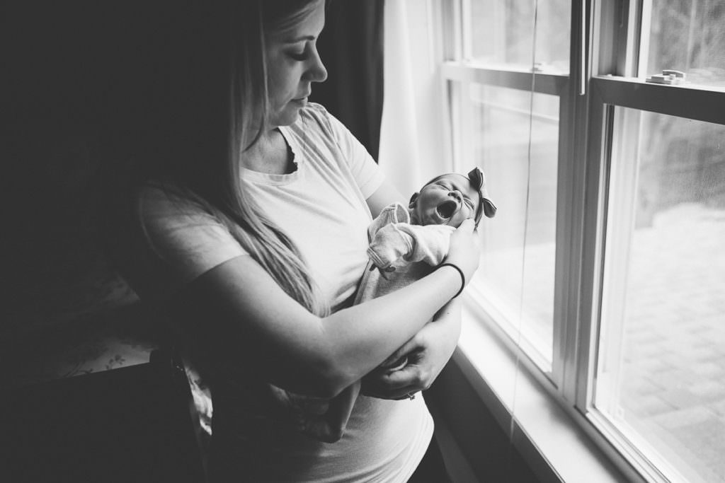 black and white picture baby yawning