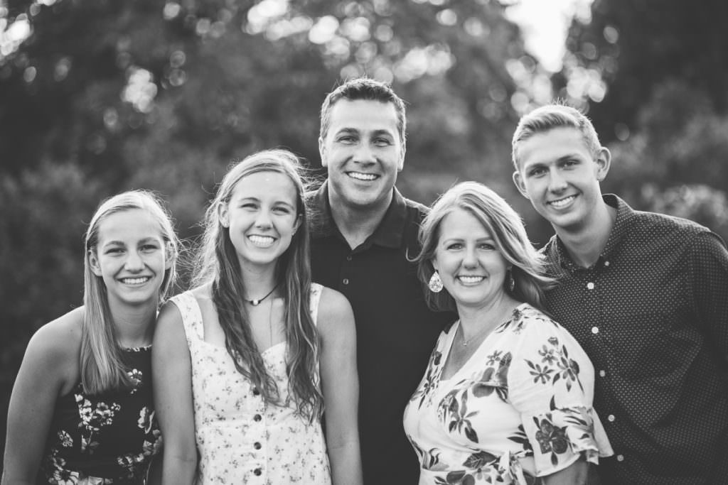 black and white picture of family of five