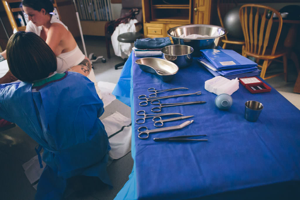 table of tools and pans for when baby is born