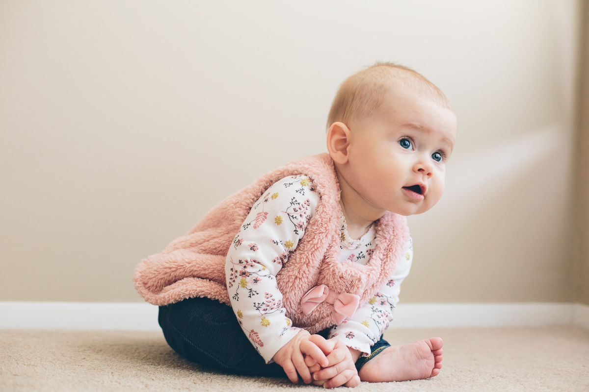 curious baby looking Saratoga NY baby photographer