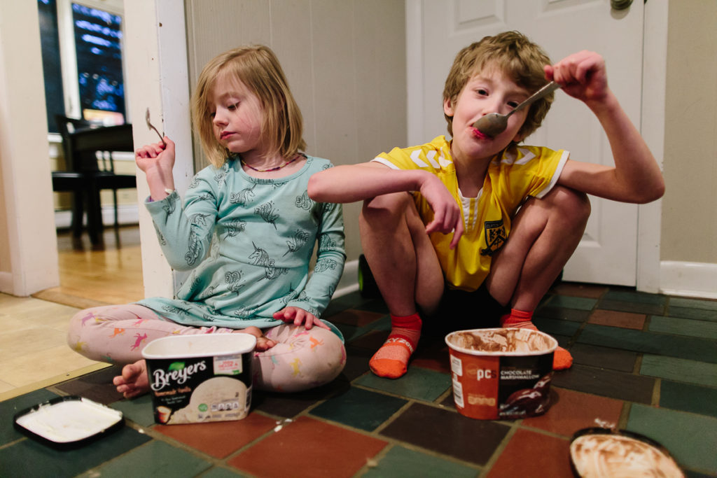 eating ice cream from the carton