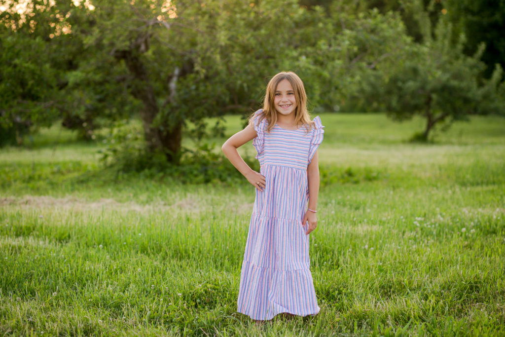 girl with brown hair and stripped dress clifton park ny family photography