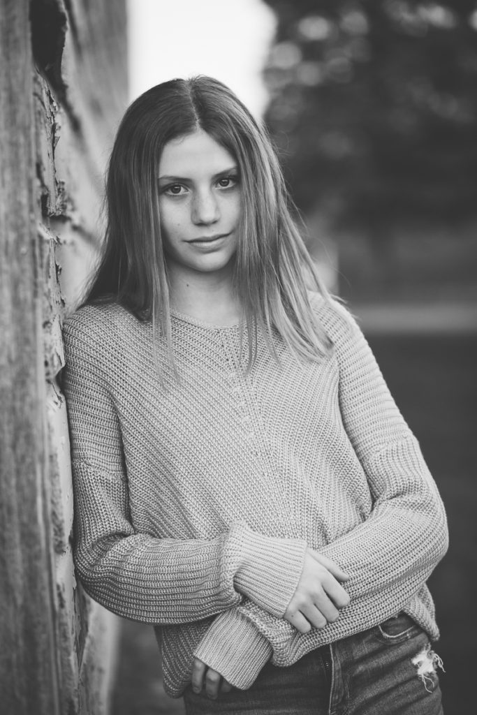black and white portrait of young girl