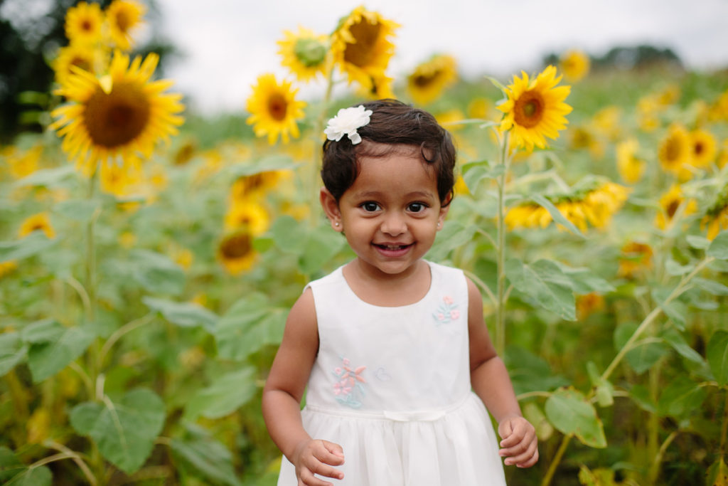 Saratoga NY Family photographer baby in sunflower field